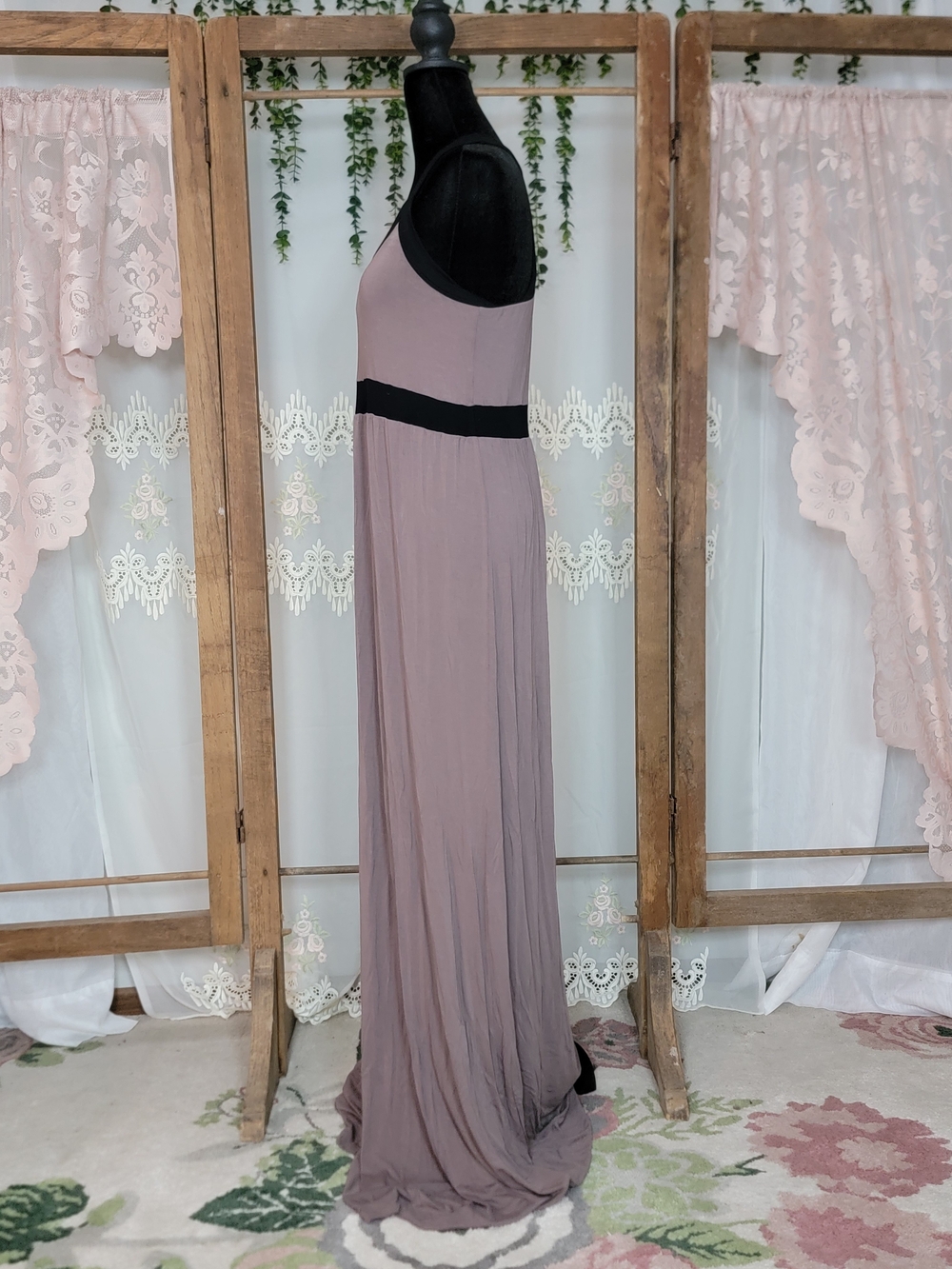 Athleta Maxi Dress XL Tall Mauve Black Built-In Bra Racerback Travel Lounge - Picture 5 of 8